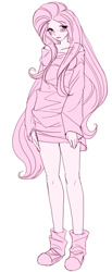 Size: 330x800 | Tagged: safe, artist:pasikon, fluttershy, human, clothes, humanized, oversized clothes, solo