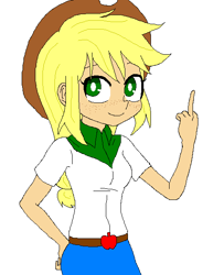 Size: 485x598 | Tagged: safe, artist:asdf314159265, applejack, human, humanized, middle finger, simple background, solo, vulgar