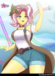 Size: 717x1000 | Tagged: safe, artist:clouddg, vignette valencia, better together, equestria girls, rollercoaster of friendship, breasts, busty vignette valencia, cellphone, clothes, female, hips, legs, open mouth, phone, selfie, sexy, shorts, signature, smartphone, solo, thick, thighs, wide hips