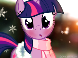 Size: 3264x2448 | Tagged: safe, artist:drawponies, artist:tatsumaru-ishida, derpibooru import, twilight sparkle, blushing, clothes, color, color design, cute, daaaaaaaaaaaw, scarf, solo, winter, winter twilight