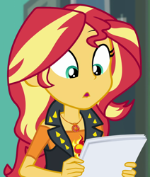 Size: 871x1026 | Tagged: safe, screencap, sunset shimmer, better together, equestria girls, forgotten friendship, :o, cropped, geode of empathy, open mouth, solo