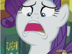 Size: 920x686 | Tagged: safe, edit, screencap, rarity, pony, unicorn, the gift of the maud pie, animated, content-aware scale, discovery family logo, shitposting, wat