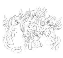 Size: 700x653 | Tagged: artist needed, source needed, safe, derpibooru import, fluttershy, rainbow dash, pegasus, pony, clones, dashstorm, female, flutterdash, fluttershy gets all the mares, fluttershy gets all the rainbow dashes, harem, lesbian, monochrome, multeity, shipping, sketch