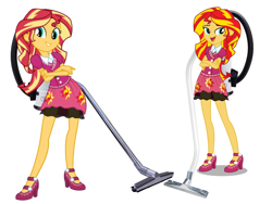 Size: 2048x1536 | Tagged: safe, artist:keronianniroro, artist:seahawk270, edit, sunset shimmer, equestria girls, backpack vacuum cleaner, clothes, high heels, random, shoes, simple background, skirt, solo, vacuum cleaner, vector, vector edit, white background