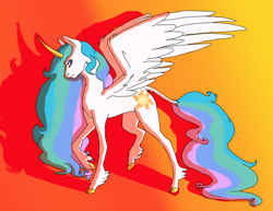 Size: 1632x1258 | Tagged: safe, artist:amaris-the-demon, princess celestia, alicorn, classical unicorn, pony, leonine tail, simple background, solo, spread wings