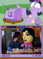 Size: 563x771 | Tagged: safe, derpibooru import, twilight sparkle, twilight sparkle (alicorn), alicorn, pony, 3ds, exploitable meme, female, mare, meme, mii, nightmare fuel, nintendo, obligatory pony, streetpass, tv meme, wat, what has science done