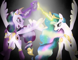 Size: 811x624 | Tagged: safe, artist:nevera573, princess celestia, alicorn, pony, reflections, spoiler:comic, dark mirror universe, duality, evil celestia, magic, solo