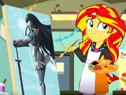 Size: 992x749 | Tagged: safe, artist:terry, edit, edited screencap, editor:gay-horse, screencap, sunset shimmer, eqg summertime shorts, equestria girls, the art of friendship, exploitable meme, kill la kill, meme, painting, satsuki kiryuin, solo, sunset's painting