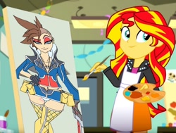 Size: 992x750 | Tagged: safe, artist:terry, edit, edited screencap, editor:gay-horse, screencap, sunset shimmer, eqg summertime shorts, equestria girls, the art of friendship, crossdressing, exploitable meme, female, kingdom hearts, male, meme, painting, solo, sora, sunset's painting, trap, wat