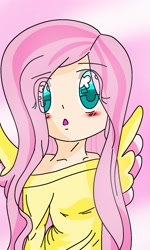 Size: 768x1280 | Tagged: safe, artist:animejasmine, fluttershy, human, clothes, humanized, off shoulder, solo, winged humanization