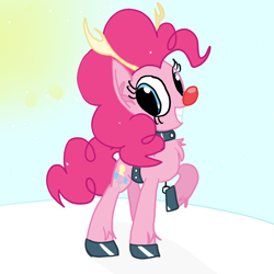 Size: 1024x1024 | Tagged: safe, artist:mr-degration, pinkie pie, earth pony, pony, reindeer, christmas, clothes, costume, holiday, nose, red, red nose, red nosed reindeer, reindeer costume