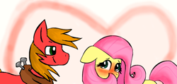 Size: 1006x477 | Tagged: safe, artist:amandathebanana, big macintosh, fluttershy, earth pony, pegasus, pony, blushing, fluttermac, male, shipping, shy, stallion, straight