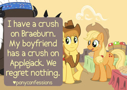 Size: 500x353 | Tagged: safe, applejack, braeburn, earth pony, pony, female, mare, pony confession