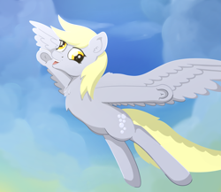 Size: 2479x2151 | Tagged: safe, artist:fortes-feather, derpy hooves, flying, happy, sky, solo, spread wings, underhoof, wings