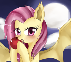 Size: 800x697 | Tagged: safe, artist:haruliina, fluttershy, apple, flutterbat, solo, that pony sure does love apples