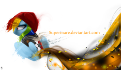 Size: 2800x1627 | Tagged: safe, artist:supermare, derpibooru import, rainbow dash, pegasus, pony, beanie, clothes, crossover, delsin rowe, hat, infamous, infamous second son, smoke, solo