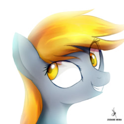 Size: 720x720 | Tagged: safe, artist:zidanemina, derpy hooves, golden eyes, golden hair, gray coat, simple background, smiling, solo, white background