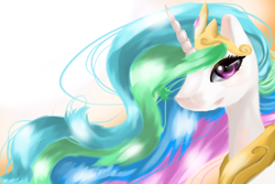 Size: 3000x2000 | Tagged: safe, artist:xxspidersilkxx, princess celestia, alicorn, pony, bust, crown, female, horn, mare, multicolored mane, solo, white coat