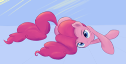Size: 2625x1344 | Tagged: safe, artist:scootiebloom, pinkie pie, earth pony, pony, cute, looking at you, on side, solo