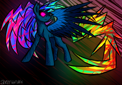 Size: 1000x700 | Tagged: safe, artist:sherradestrix, derpibooru import, rainbow dash, pegasus, pony, 20% cooler, awesome, badass, epic, glow, glowing eyes, glowing mane, glowing wings, solo, stare, this isn't even my final form