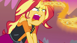 Size: 1920x1080 | Tagged: safe, screencap, applejack, sunset shimmer, better together, equestria girls, forgotten friendship, agony, female, geode of empathy, mind rape, screaming