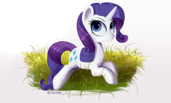 Size: 1524x914 | Tagged: safe, artist:sevedie, rarity, pony, unicorn, grass, prone, solo