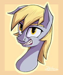 Size: 550x650 | Tagged: safe, artist:hc0, derpy hooves, pony, bust, portrait, sharp teeth, solo, teeth