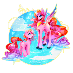 Size: 4444x4444 | Tagged: safe, artist:koveliana, pinkie pie, alicorn, pony, absurd resolution, alicornified, chromatic aberration, color porn, duality, ethereal mane, pinkiecorn, plot, race swap, self ponidox, xk-class end-of-the-world scenario