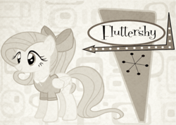 Size: 1053x745 | Tagged: safe, artist:thisisdashie, part of a set, fluttershy, pegasus, pony, 1950s, 50s, black and white, bow, grayscale, retro