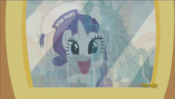 Size: 1600x900 | Tagged: safe, artist:toonbat, edit, edited screencap, screencap, rarity, pony, unicorn, the gift of the maud pie, discovery family logo, female, ghostbusters, manehattan, mare, rarity is a marshmallow, solo, stay puft marshmallow man, stay puft marshmallow mare