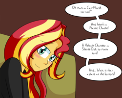 Size: 1000x800 | Tagged: safe, artist:jake heritagu, sunset shimmer, comic:ask motherly sunset shimmer, equestria girls, blushing, sofa