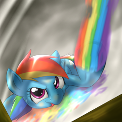 Size: 1000x1000 | Tagged: safe, artist:ushiro no kukan, derpibooru import, rainbow dash, pegasus, pony, solo, tongue out