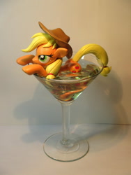 Size: 1024x1365 | Tagged: safe, artist:earthenpony, applejack, pony, alcohol, appletini, bedroom eyes, cup of pony, glass, irl, leaning, martini, photo, pun, sculpture, smiling, solo