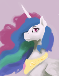 Size: 1250x1600 | Tagged: safe, artist:jykinturah, princess celestia, alicorn, pony, bust, female, mare, missing accessory, multicolored mane, solo, white coat, white wings