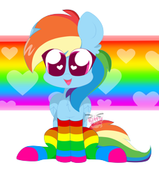 Size: 3320x3640 | Tagged: safe, artist:kittyrosie, derpibooru import, rainbow dash, pegasus, pony, clothes, cute, dashabetes, female, heart eyes, mare, rainbow socks, simple background, socks, striped socks, transparent background, wingding eyes