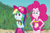 Size: 1642x1078 | Tagged: safe, derpibooru import, screencap, pinkie pie, rainbow dash, better together, equestria girls, forgotten friendship, board shorts, cap, clothes, cropped, crossed arms, geode of sugar bombs, geode of super speed, hand on hip, hands on waist, hat, magical geodes, shorts, sleeveless, swimsuit