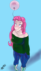 Size: 600x1040 | Tagged: safe, artist:mrscurlystyles, pinkie pie, human, balloon, humanized, solo