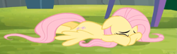 Size: 1415x437 | Tagged: safe, screencap, fluttershy, pegasus, pony, rainbow falls, season 4, solo