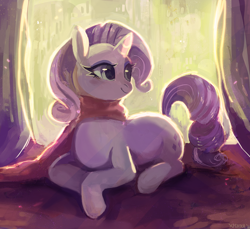 Size: 1142x1044 | Tagged: safe, artist:cherivinca, rarity, pony, unicorn, clothes, prone, scarf, solo