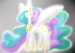 Size: 1000x700 | Tagged: safe, artist:lunar-march, princess celestia, alicorn, pony, crown, female, horn, mare, multicolored mane, multicolored tail, solo, white coat, white wings, wings