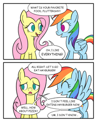 Size: 1600x2000 | Tagged: safe, artist:sazanamibd, derpibooru import, fluttershy, rainbow dash, pegasus, pony, comic, d:, dialogue, empty eyes, eye contact, eyes closed, female, frown, lidded eyes, looking at each other, looking down, mare, no pupils, open mouth, simple background, smiling, speech bubble, spread wings, white background, wings