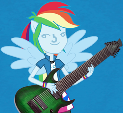 Size: 1079x987 | Tagged: safe, artist:odistiomneshomines, derpibooru import, edit, rainbow dash, equestria girls, rainbow rocks, 10 string, agile, guitar, le lenny face, ponied up, solo