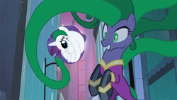 Size: 1280x720 | Tagged: safe, edit, edited screencap, screencap, mane-iac, rarity, pony, unicorn, power ponies (episode), the gift of the maud pie, crossing the memes, electro orb meme, meme, rariball