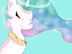 Size: 1024x768 | Tagged: safe, artist:swiftscribble, princess celestia, alicorn, pony, bust, female, horn, mare, multicolored mane, solo, white coat