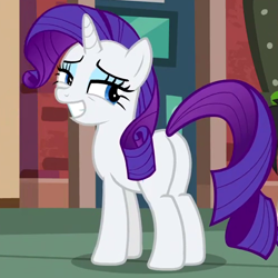 Size: 500x500 | Tagged: safe, screencap, rarity, pony, unicorn, the gift of the maud pie, bedroom eyes, cropped, cute, female, looking back, mare, plot, raribetes, rearity, solo