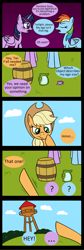 Size: 1200x3588 | Tagged: safe, artist:noidavaliable, derpibooru import, applejack, rainbow dash, twilight sparkle, twilight sparkle (alicorn), alicorn, earth pony, pegasus, pony, barrel, comic, cup, jar, teacup, water tower