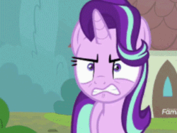 Size: 320x240 | Tagged: safe, edit, edited screencap, screencap, starlight glimmer, pony, unicorn, the parent map, angry, animated, behaving like a cat, caption, cropped, cute, cute when angry, female, floppy ears, gif, glimmerbetes, gritted teeth, image macro, madorable, mare, ragelight glimmer, rawr, roar, shrunken pupils, sire's hollow, solo, text