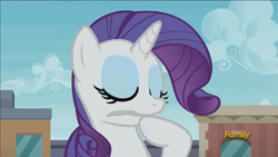 Size: 1280x720 | Tagged: safe, screencap, rarity, pony, unicorn, the gift of the maud pie, animation error, discovery family logo, solo