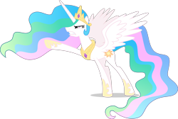 Size: 5000x3369 | Tagged: safe, artist:xebck, princess celestia, alicorn, pony, the cutie re-mark, .svg available, absurd resolution, angry, crystal war timeline, ethereal mane, female, gritted teeth, mare, pointing, simple background, solo, spread wings, that was fast, tiara, transparent background, vector