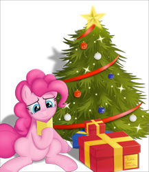 Size: 5000x5765 | Tagged: safe, artist:plsim, pinkie pie, earth pony, pony, absurd resolution, card, christmas, christmas tree, present, solo, tree